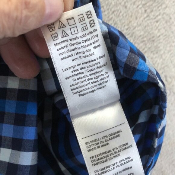 Untuckit Mens Shirt Large Short Sleeve Dark Blue Check Button Up Classic Casual - Picture 7 of 11